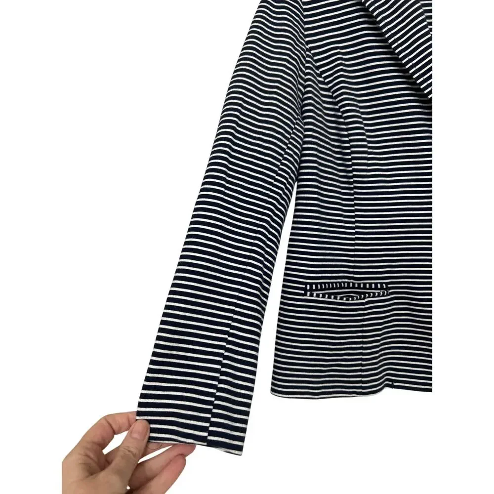 Talbots Navy White Breton Stripe Cotton Knit Blazer 1XP Nautical Preppy Coastal